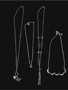 4 Silver-Tone Women's Necklace Set - Heart, Tassel & Scallop Designs